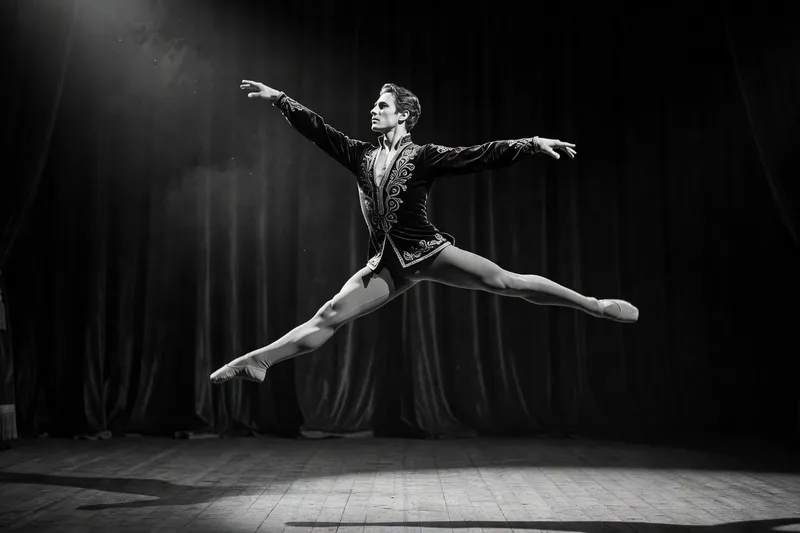 Représentation du ballet russe, danseur en costume de scène