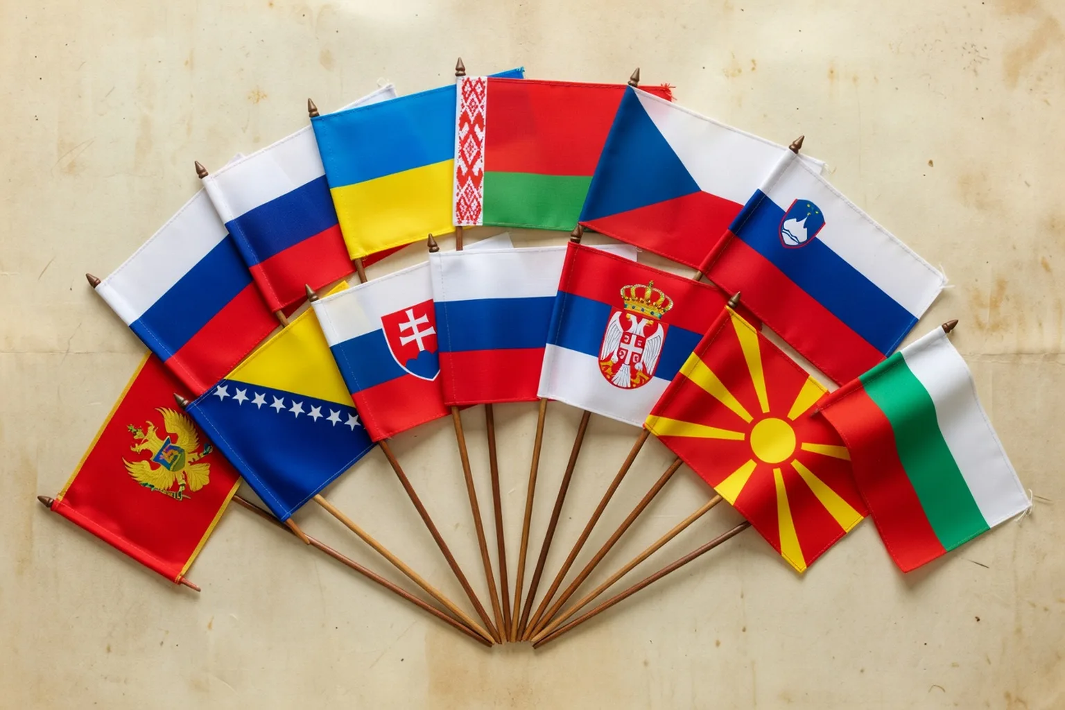 Drapeaux des 13 pays slaves d’Europe disposes en composition éditoriale