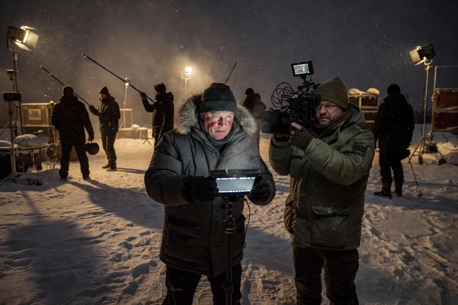 Plateau de tournage cinématographique russe avec réalisateur et cameraman