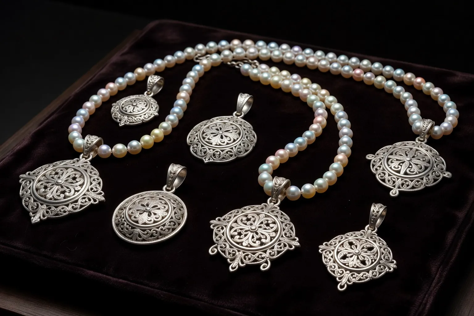 Bijoux populaires russes en argent et perles, kolty et collier traditionnel