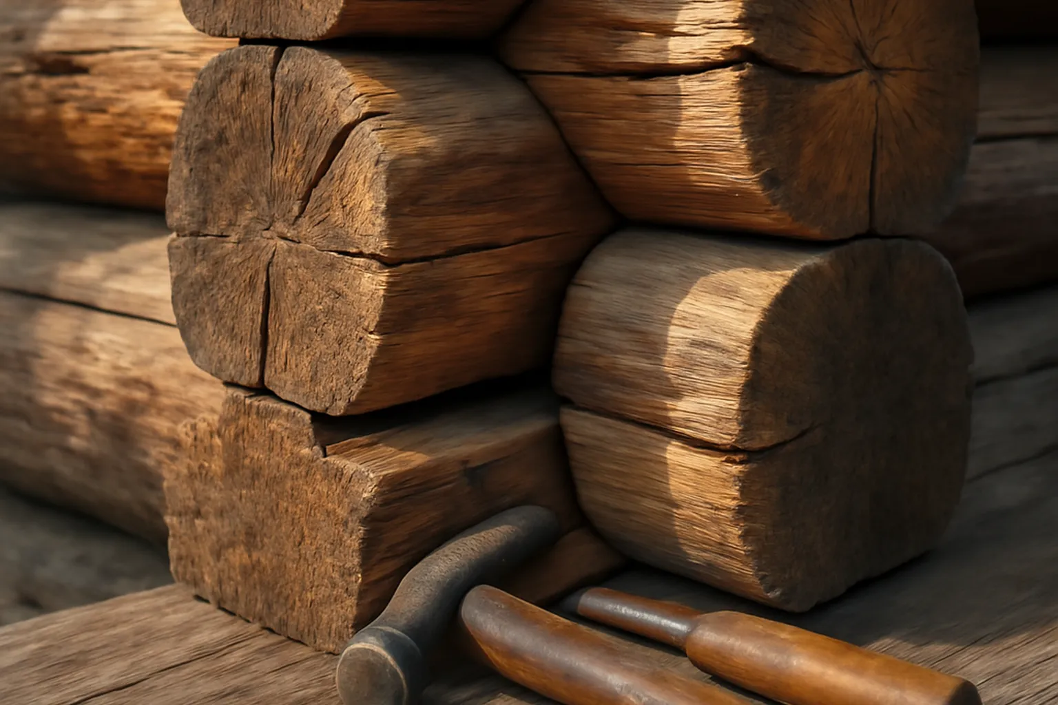 Détail d’assemblage en bois traditionnel russe, technique sans clou