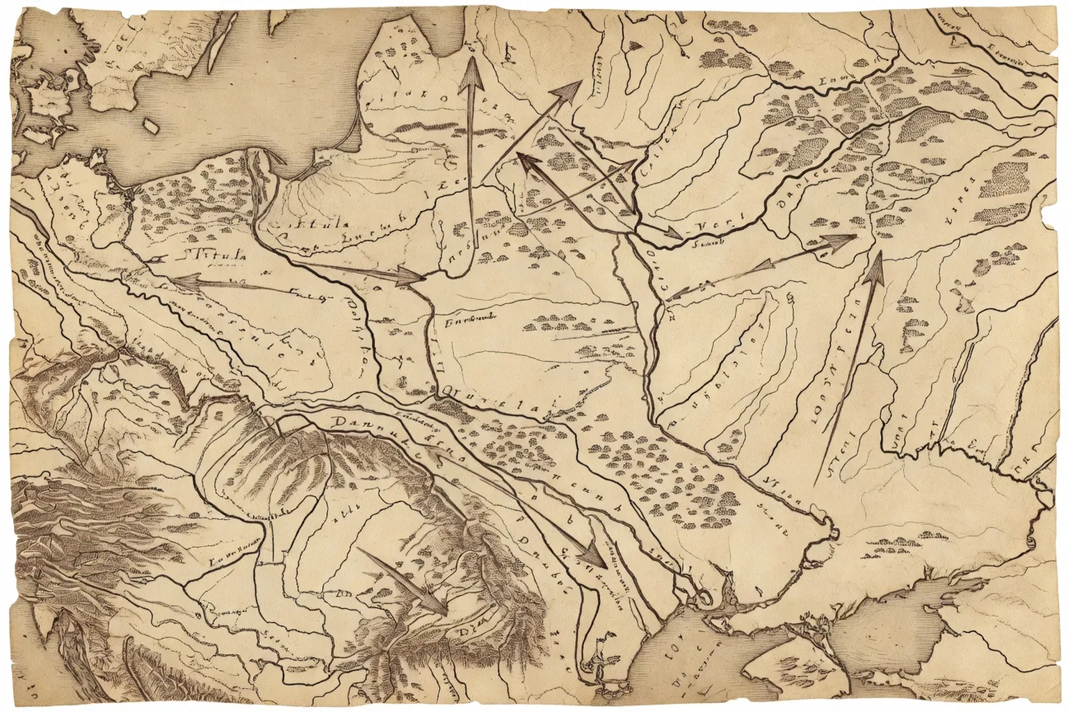 Carte ancienne des migrations slaves au haut Moyen-Age, illustration éditoriale
