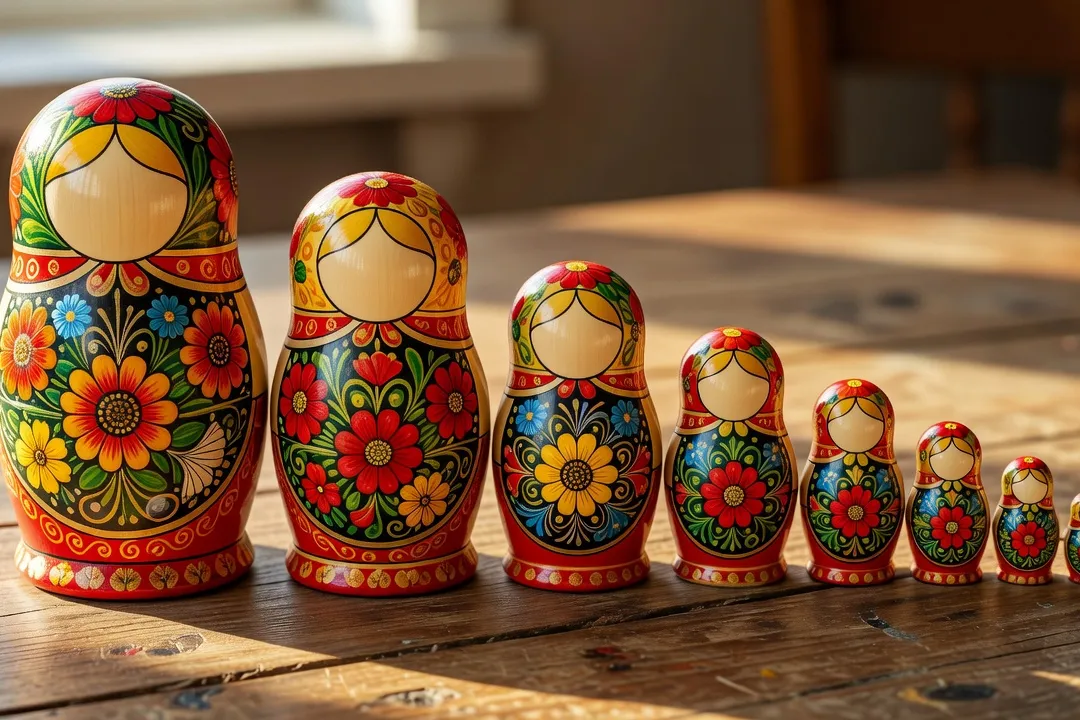 Matriochkas russes peintes, poupees gigognes traditionnelles en bois