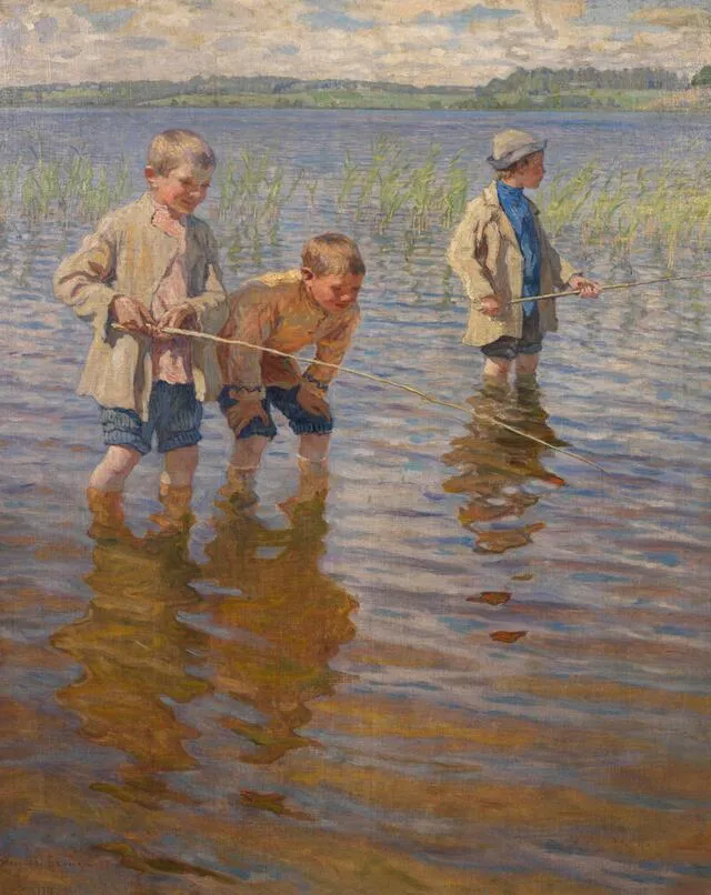 La Pêche à midi, tableau de Nikolaï Bogdanov-Belsky (1917) - scène de pêche en Russie